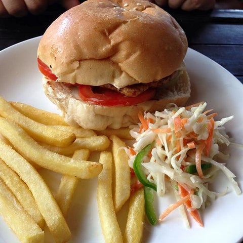 Cheese Burger with Fries and Coleslaw